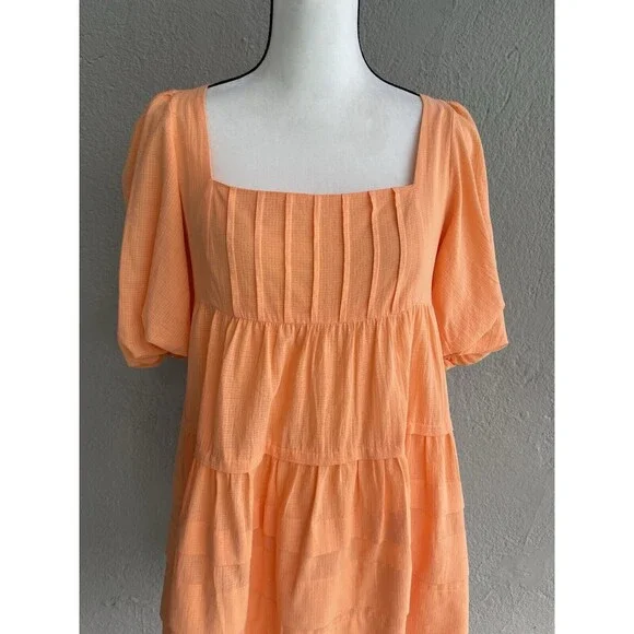 ANTHROPOLOGIE Square-Neck Puff-Sleeve Tiered Dress Women's Size Small - Picture 2 of 8